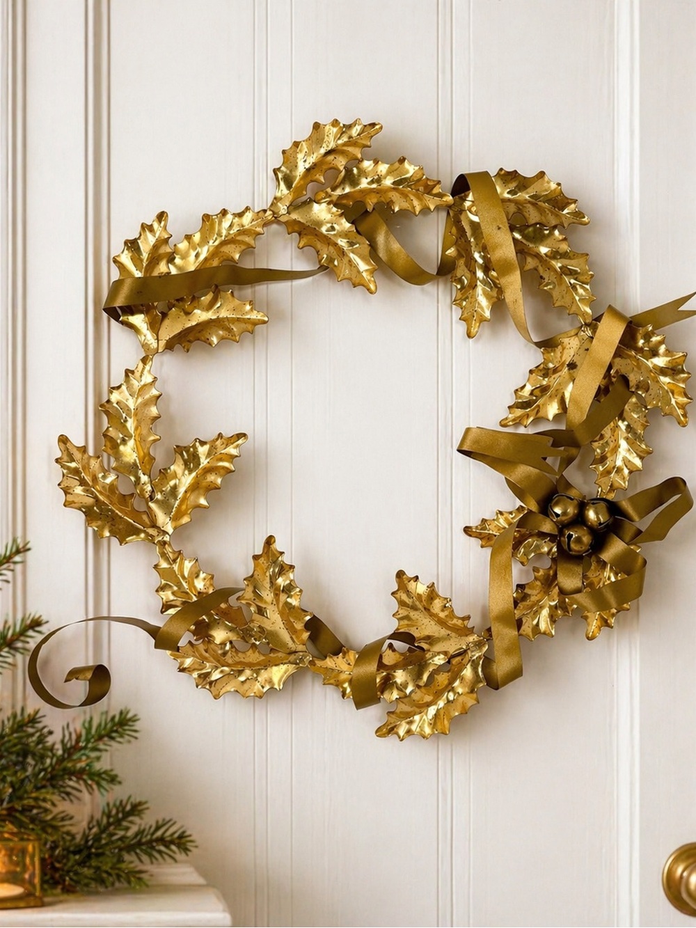 Gold Holiday Holly Wreath - Elegant Home Holiday Decor